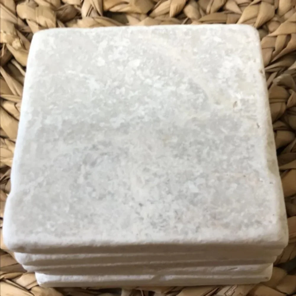 6 Natural White Stone COASTERS w/ Grey Marbling Full Set Boho Cottagecore